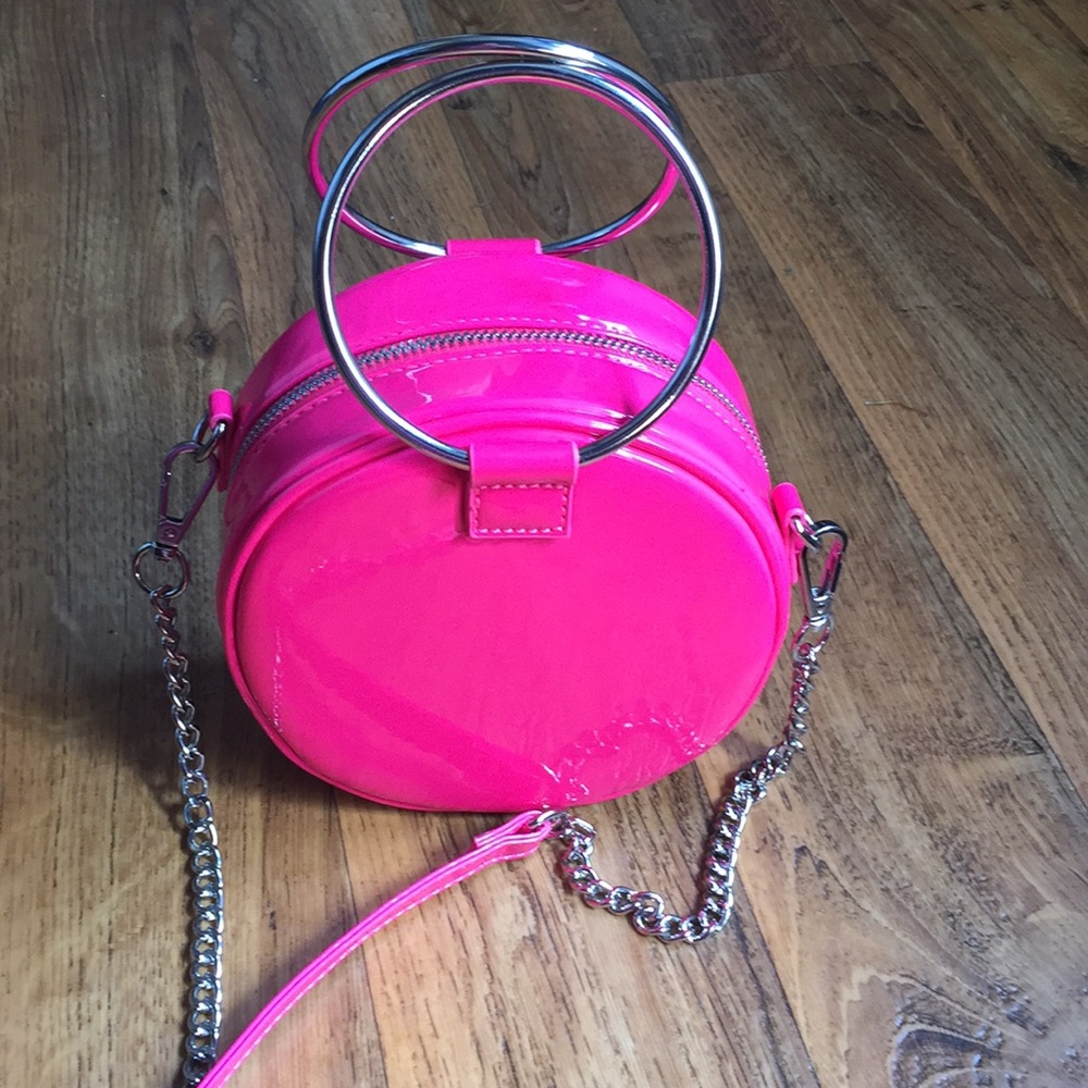 Faux patent leather round bag
